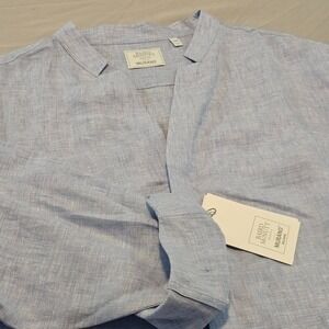 Murano Baird McNutt 2XB Light Blue Linen V Neck *has spots* Button Up NWT L961